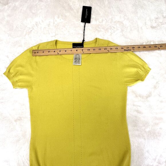 Atos Lombardini Womens Yellow Knit Short Sleeves Crew Neck Soft Sweater Sz 10/46 - Picture 12 of 14